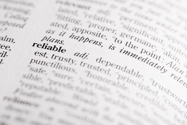 Dictionary showing word reliable